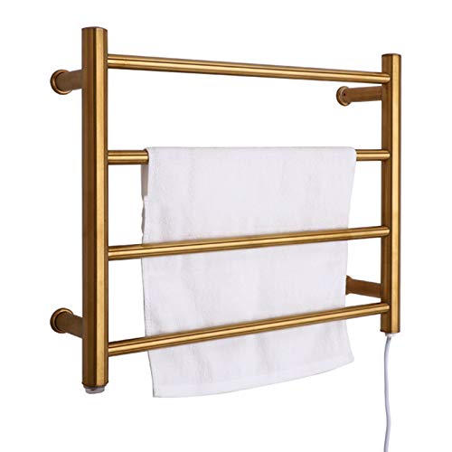 BNCXMO Radiador de riel de Toalla de Toalla de Oro de Lujo con Toallas, con 4 Barras con calefacción, Toalla de Acero Inoxidable de Acero Inoxidable con Montaje de Pared para el baño, Enchufe