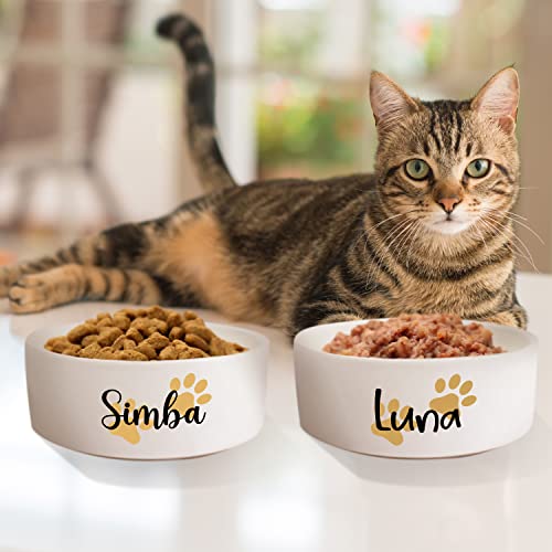 Keramik Doppelnapf mit Namen oder Wunschtext für Hunde & Katzen „Große Pfote“ - personalisiertes Napf-Set mit/ohne Ständer| Hundenapf Futternapf Fressnapf | Futterstation (2X 500ml)