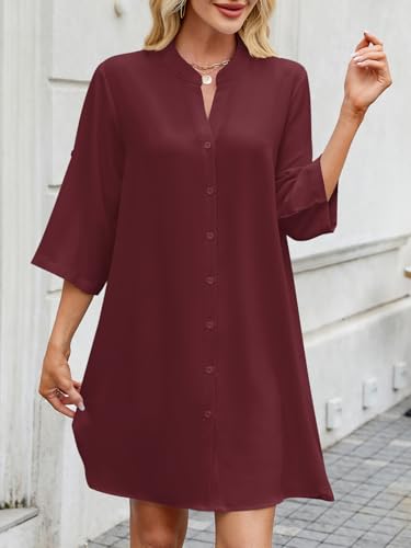 Image of PerZeal Womens Sexy V Neck Button Down Shirt Dresses Summer Short Sleeve Casual Loose Blouses & Button-Down Shifts Cover Ups