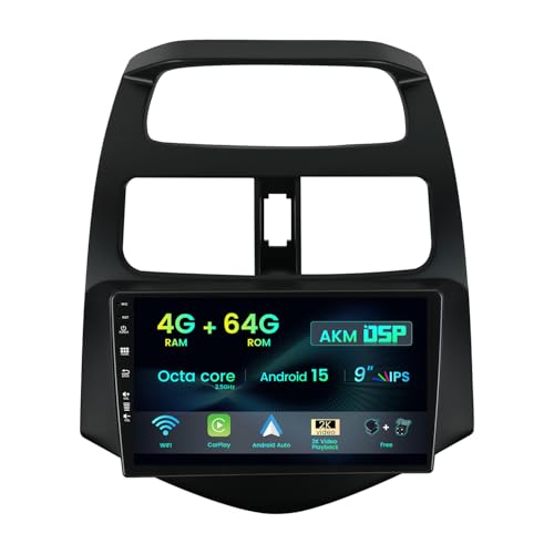 MISONDA Radio de Coche Android 15 para Chevrolet Spark 2009-2016 - 4G+64G - DSP/GPS/Carplay/Android Auto Incorporado - Cámara+Mic - 9 Pulgadas IPS- Control en el Volante WiFi Dab RDS Arranque rápido