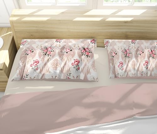 Image of 200 TC Cotton Bedsheet Set with 2 Pillow Covers | King Size Soft Breathable Wrinkle Free - Floral Printed Double Bedsheets | Bed Size 78x78x10 Inches | Pillow Covers Fit Up to 10 Inch