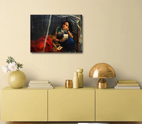 Image of Sikhash Raja Ravi Varma Canvas Painting Classic Art Indian Art Famous Artist Wall Painting for Living Room Unframed Multicolor Fabric Size - 12x9 inches (30x23 cms, Woman weeping in Love)