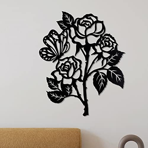 QMCAHCE Metal Rose Wall Art Decoration 3D Flower Wall Silhouette Metal Wall Decor for Home Office Living Room Garden Bedroom Decor Sculpture