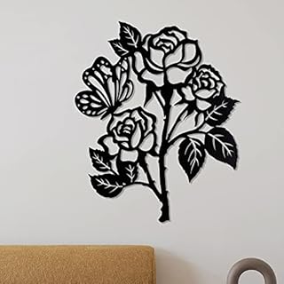 QMCAHCE Metal Rose Wall Art Decoration 3D Flower Wall Silhouette Metal Wall Decor for Home Office Living Room Garden Bedroom Decor Sculpture