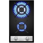 GASLAND GH30BF Glass Gas Cooktop, 2 Burners, Butane Gas Hob with Wok Burner, Built-in Gas Cooktop, 30 cm Black Glass Stove, Gas Cooker 5200 W, LPG/NG Convertible