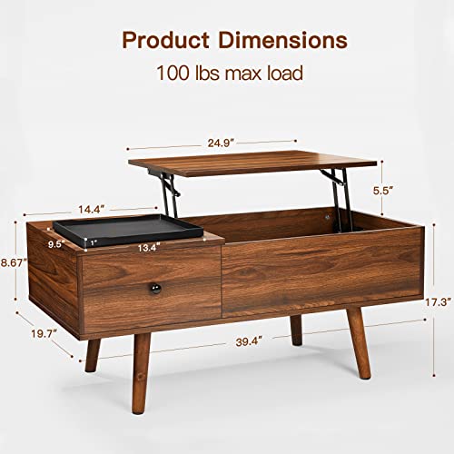 Amada Homefurnishing Lift Top Coffee Table With Storage, Lift Up Coffee Table With Gas-Lift Mechanism & Hidden Storage Compartment, Storage Coffee Table For Living Room, Amct4Wn #TOP6