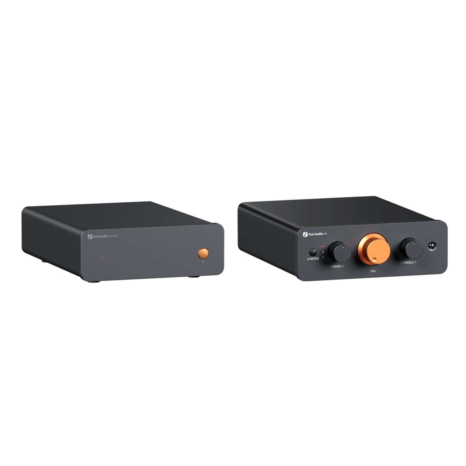 Fosi Audio Preamplificador Fonográfico Box X5 para Tocadiscos MM y MC y Mini Preamplificador P4 con 3 Entradas RCA y Ganancia Ajustable en 3 Niveles: 3/6/9 dB