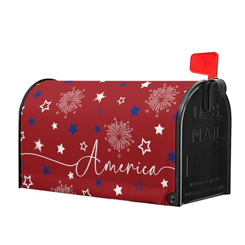 Image of 4th of July Mailbox Cover Magnetic 25.5 inchx21 inch Patriotic America Stars Fireworks Decorative Mailbox Wrap Independence Day Letter Post Cover Large Size for Garden Yard Outdoor