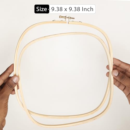 Image of EmbroideryMaterial Wooden Square Embroidery Hoop Ring Frame (9.38 x 9.38 Inch) with Brass Screw | for Cross Stitch, Sewing, Hand Embroidery, Macrame & Aari Work (1 Piece)