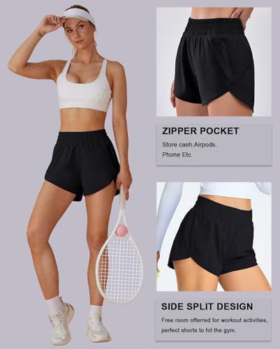 BMJL Women's Running Shorts Elastic High Waisted with Pockets, 2.5" Sporty Workout Quick Dry Athletic Shorts