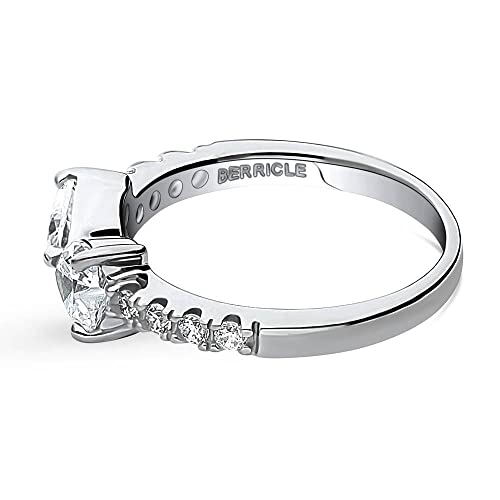 BERRICLE Sterling Silver Heart CZ Wedding Engagement Promise Rings for Her, Stackable Solitaire 3-Stone Cubic Zirconia Ring3