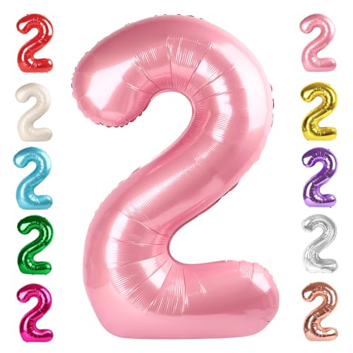 Image of Number 2 Balloon Birthday Decorations, 40In Pearl Pink Balloons for Party | Eye-catching Appearance, Perfect Decorative Centerpieces, Convenient Self-sealing Structure, Widely for Various Occasions