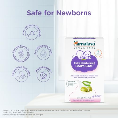 Image of Himalaya Extra Moisturizing Baby Soap for Dry Skin | B3G1-125g Helps Lock In Moisture With Aloe-Milk Moisture Complex of Almond & Olive Oil | Clinically Tested | No. 1 Doctor Recommended Brand