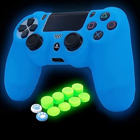 HLRAO Blue PS4 Controller Glow Skin with Grips Cover