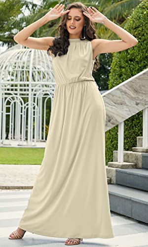 Image of KOH KOH Womens Customized Long Sexy Sleeveless Bridesmaid Halter Neck Wedding Party Guest Summer Casual Brides Formal Evening A-line Gown Gowns Personal Custom Maxi Dress Dresses, Nude Champagne Brown