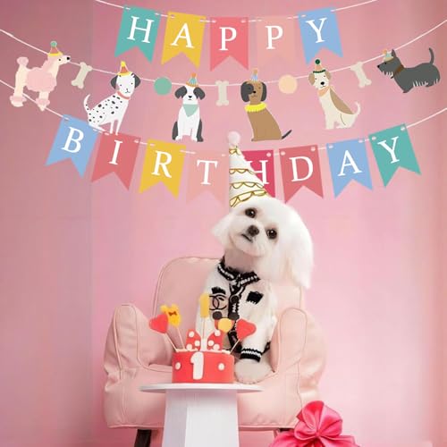 Acide Hund Geburtstagsfeier Dekorationa, Banner mit Hundemotiv, Happy Birthday Hintergrund, Geburtstag Banner für Haustier Geburtstag Party Supplies Dekorationen, Kinder Baby Hund Party Zubehör