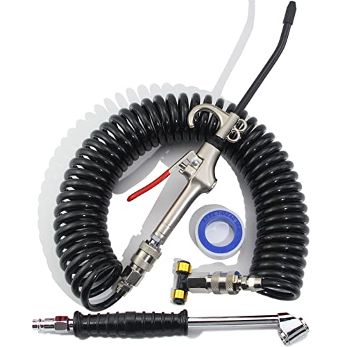 iBroPrat Air Blow Gun Kit,Heavy Duty Air Seat Blow Gun Kit for Semi Truck Air Hose with 30FT Long Coil and Extended Dual Head Tire Air Chuck Black