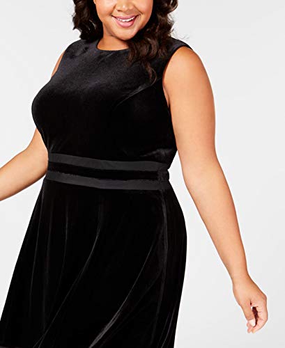 Calvin Klein Women's Plus Size Velvet Striped Sleeveless Dress Black Size 14W3