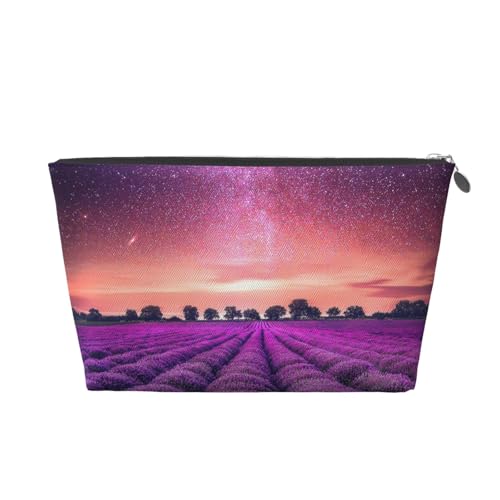 JOYXEONA Trousse de toilette de voyage en cuir imprimé champs de lavande, Argenté., Taille unique
