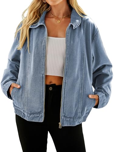 Glamaker Womens Denim Jacket Zip Up Spring Fall Casual Jean