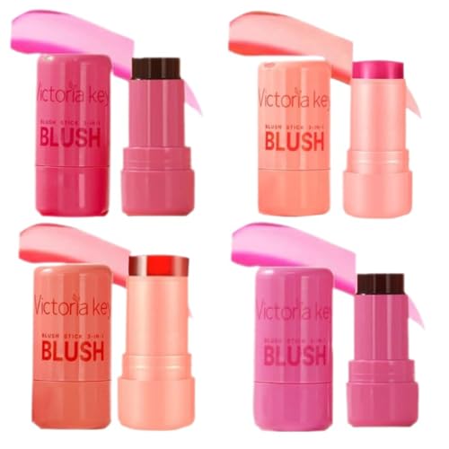 Set de rubo en gelatina para ojos, mejillas y labios, con un toque de fruta fresca, rubor en gelatina en barra para labios, rubor universal para niñas y mujeres (4 unidades) (1)