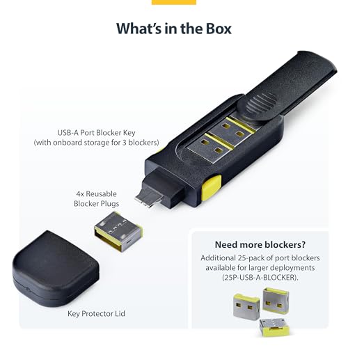 USB-A-Port-Blocker StarTech con llave y cuatro tapones 5
