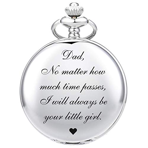 Spacmirrors Uhr, Taschenuhr Herren personalisiert Kette Quarz Geschenk von Tochter Kind an Papa Vater graviert Cover