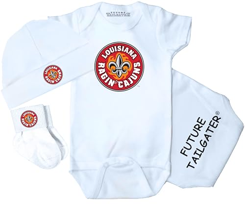 Future Tailgater Collegiate Licensed 3 Piece Baby Clothing Gift Set (0-3 Months, Louisiana Lafayette Ragin' Cajuns)
