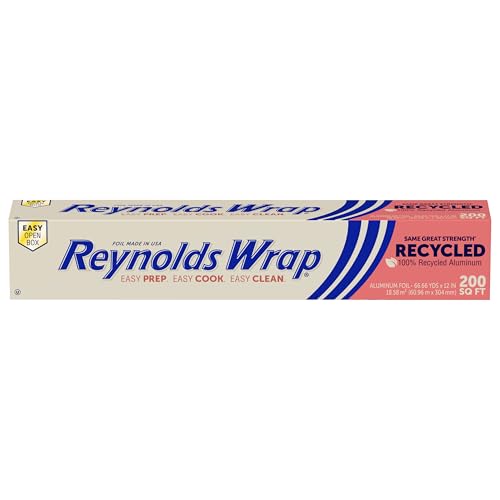 Reynolds Wrap Recycled Aluminum Foil, Recycled Foil Roll, Made From 100% Recycled Materials, With Secure Easy Open and Close Tab, 200 Sq. Ft.
