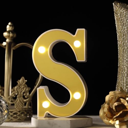 Image of Efavormart 6 inch Gold Marquee Letter S, Mirror Front Warm White LED Light Up 3D Sign, Battery Operated 72H Glow for Wedding Party & Wall Decor