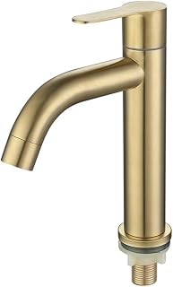 Grifo frío de una sola manija para fregadero de baño construido con acero inoxidable 304 y exterior dorado cepillado para ajustes de decoración contemporánea (S)