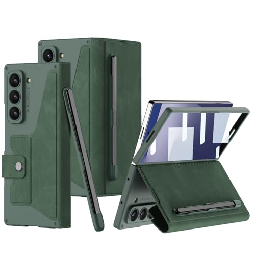 XIMAND for Samsung Galaxy Z Fold 7 5G �P�[�X�AS�y���z���_�[�t�� (���O���\)�A�J�[�h�X���b�g2�A�h���K���X�A���h�~�ی�A�X�N���[���v���e�N�^�[�t���n�[�h�X�������U�[�u���P�b�g�P�[�X (�O���[��)