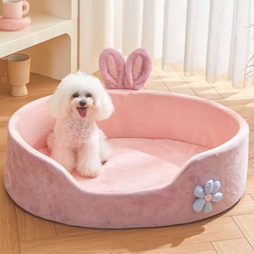 Cama Para Perros Pequeña Rosa, Cama Lavable Para Mascotas Para Cachorros Y Gatitos Con Fondo Antideslizante, Cama Redonda Para Perros Y Gatos Con Orejas De Conejo, Tumbona Relajante Para Mascotas(M)
