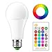 Produktbild OurLeeme Farbige Leuchtmittel Dimmbar, E27 15W RGB 16 Farbe Fernbedienung Energy Saving Glühbirne für Hausdekoration Bar Party KTV Bühne (Batterie nicht enthalten) (1PCS, RGBW KaltesWeiß)