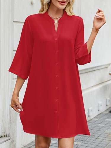Image of PerZeal Womens Sexy V Neck Button Down Shirt Dresses Summer Short Sleeve Casual Loose Blouses & Button-Down Shifts Cover Ups