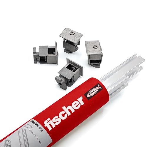 Fischer Kit 2x Profili Modulari SolarFish 1.25m + 4x Morsetti PMU, Alluminio, per Fissaggio Pannelli Solari Fotovoltaici, 578488