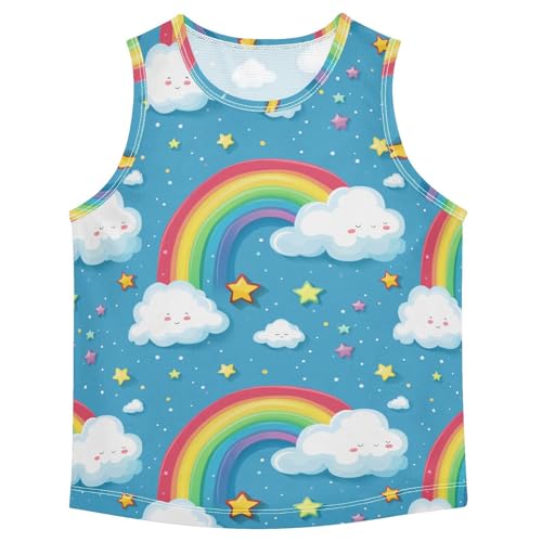 Boys Tank Top Shirts Cartoon Rainbow Cloud Stars Sleeveless T-Shirts Crew Neck for Kids Clothing Children
