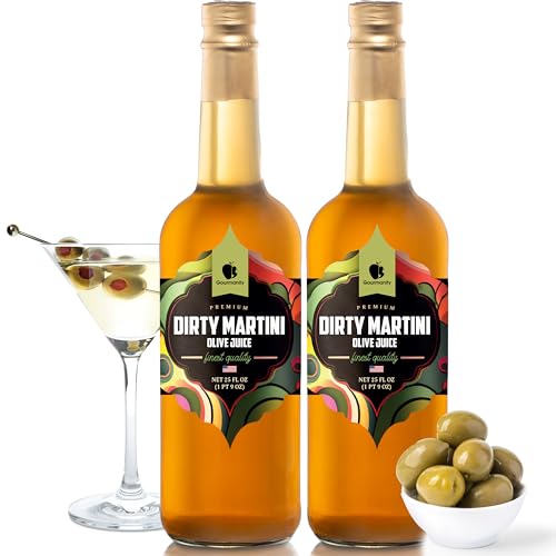 Gourmanity Olive Juice for Dirty Martinis, Premium Olive Brine an Ideal Martini Mix, Classic Cocktail Enhancer, Addition to Your Home Bar 25oz Bottle (Pack of 2)