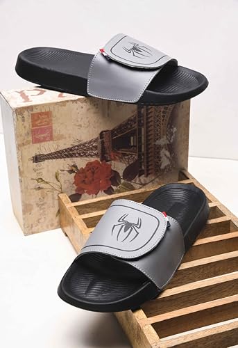 Image of PERY-PAO Sliders Mens White, Black, Grey Stylish Printed Flip Flop & Slippers