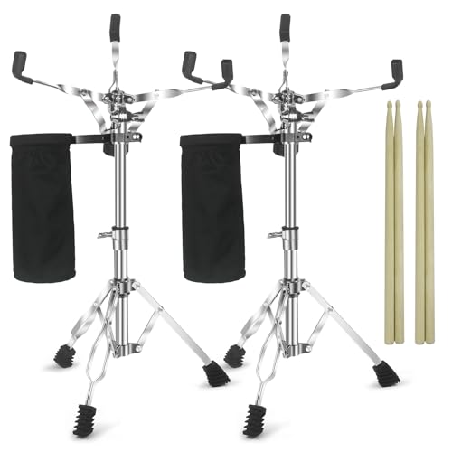 Image of Snare Drum Stand Snare Stand with Drumstick Holder and a Pair of 5A Drum Sticks Fit for 8 to 15 Inch Snare Drum and Practice Pad, Adjustable Height 15.8 to 22.8 Inches for Drum Beginners (2 Pack)