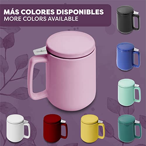 Taza de Te con Filtro y Tapa 500ml - Ceramica - Mantiene Caliente la Infusion - Rosa - Imagen 8