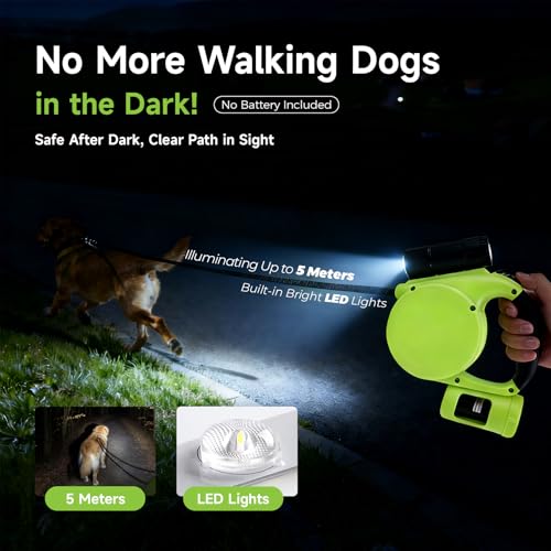 MidingChai Hundeleine 5M mit Licht & Kotbeutel Set,Rollleine Hunde Leine für Mittelgroße & Große Hunde (15-50kg),EIN-Knopf-Steuerung & 360°Verwicklungsfrei,Leine Hund für Training und Spaziergänge
