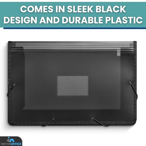 1InTheOffice Plastic Expanding File Wallet, Plastic Envelopes with Elastic Closure, 3.5\" Expansion, Legal Size, Black, 1 Pack