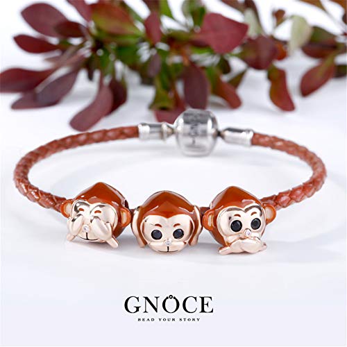 GNOCE [3 Stück]“Weise als Affe“ Charm Set 925 Sterling Silber Perlen Charm Set Champange Plattiert für Armbänder Halsketten - 2