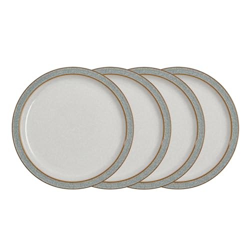 Denby - Elements Medium Light Grey Plates Set of 4 - Dishwasher Microwave Safe Crockery 22cm - Pale Grey, White Ceramic Stoneware Tableware - Chip & Crack Resistant Lunch Plates