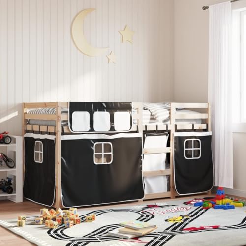 UJCHVHN Artículo: litera sin colchón, blanco y negro, 90 x 190 cm, madera maciza de pino, camas y accesorios, camas y marcos de cama