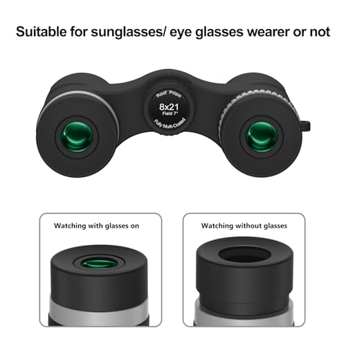 Binoculares compactos 8x21 para adultos y niños, negros miniatura 3