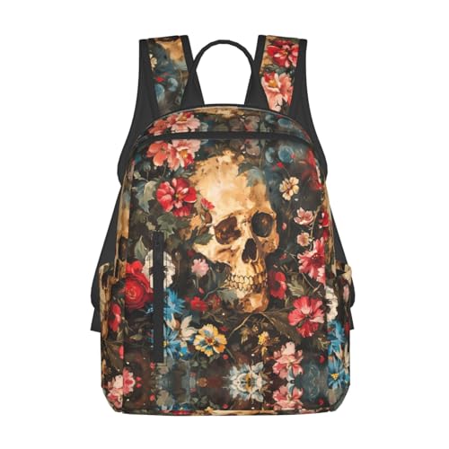 Sac à dos tête de mort floral léger pour homme et femme