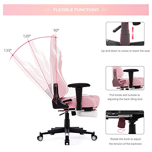 IntimaTe-WM-Heart-Silla-GamingSilla-Gamer-con-Reposapies-Ergonomica-Silla-Giratoria-ReclinableAjustable-PC-Silla-con-Respaldo-Alto-Cojin-Lumbar-Cabeza-AlmohadaRosado