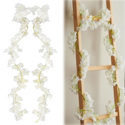 Aatpuss 2 Pièces Guirlande Cerisier 1,8 Mètre De Longueur Guirlande Fleurs Cerisier 135 Fleurs Blanches pour Les Mariages, Les Salons De Jardin, Les Décorations...